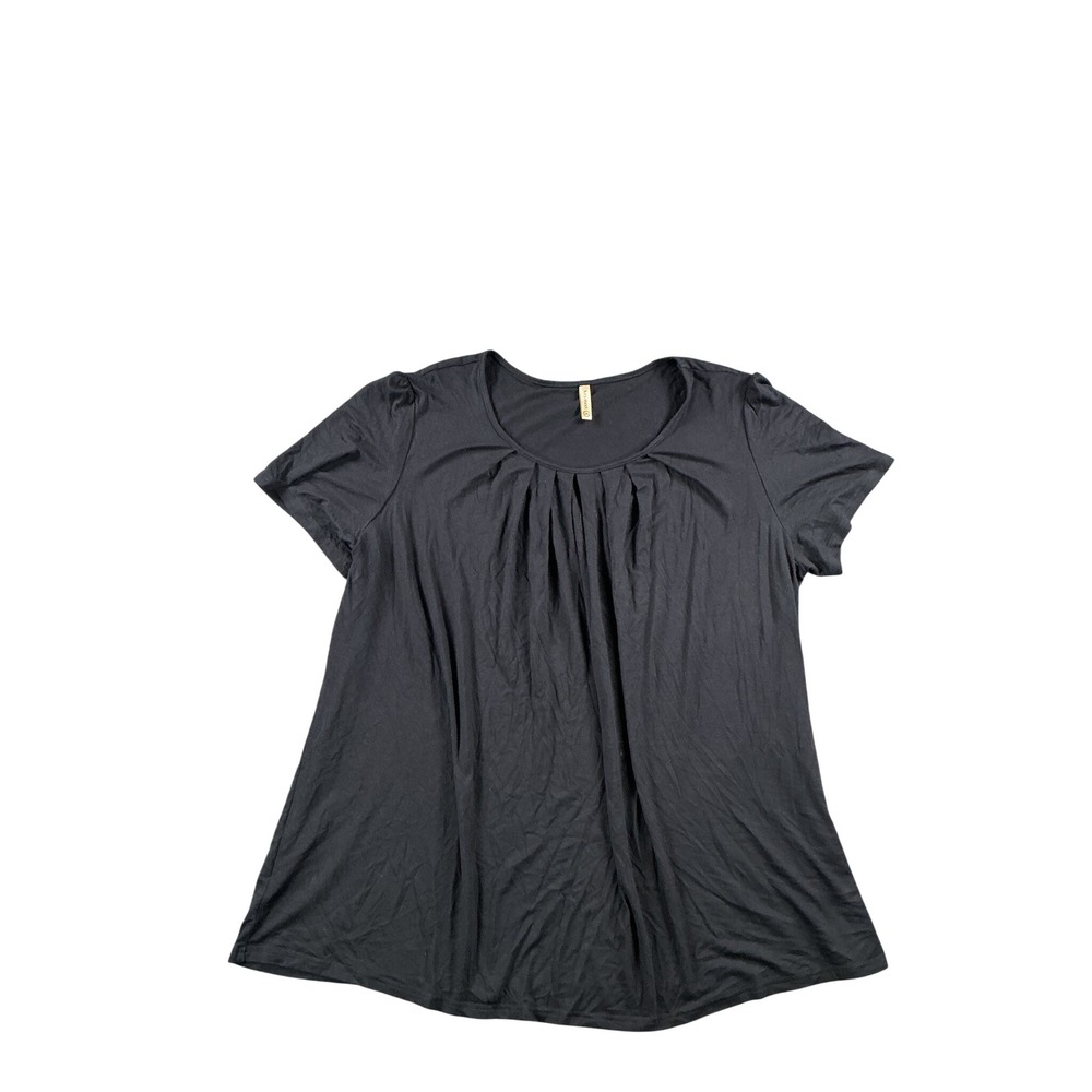 Anymeet Women Black Short Sleeve Pleated Scoop Neck Blouse 3XL Plus Size